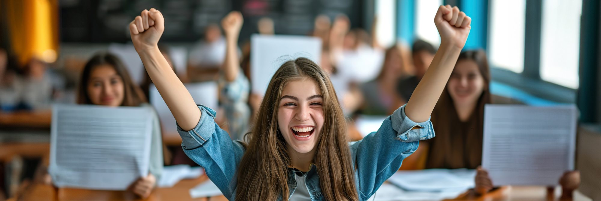  A jubilant student celebrating, symbolizing life beyond the IBDP.